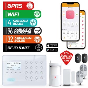 ARD-575 BEYAZ GPRS I GSM I WIFI KABLOLU & KABLOSUZ DOKUNMATİK ALARM SİSTEMİ (1 YIL AHM ÜCRETSİZ)