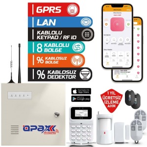 OPAX-2747 GPRS/LAN/NETWORK KEYPADLİ KABLOLU & KABLOSUZ ALARM PANELİ (1 YIL AHM ÜCRETSİZ)